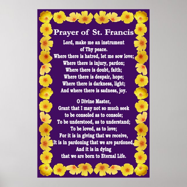 Prayer of St Francis with Golden Poppies Border Poster (Front)