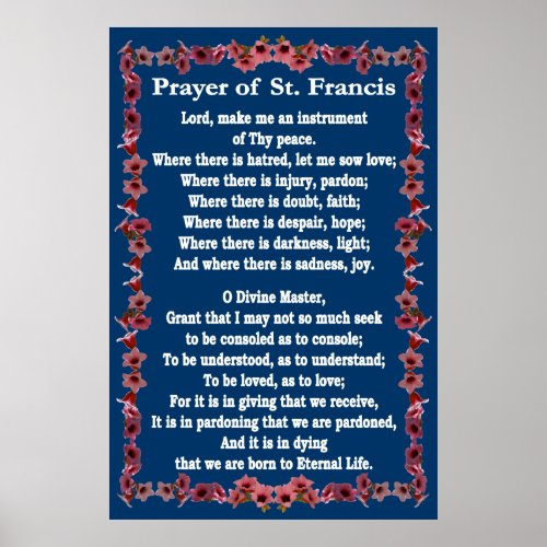 Prayer of St Francis with Tree Bell Border Poster