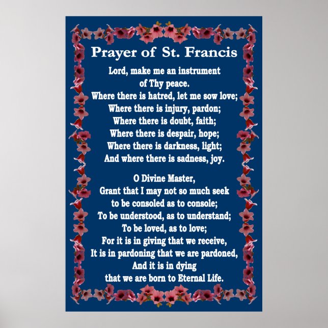 Prayer of St Francis with Tree Bell Border Poster (Front)