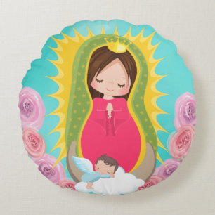 Prayer Our Lady of Guadalupe Catholic Round Pillow