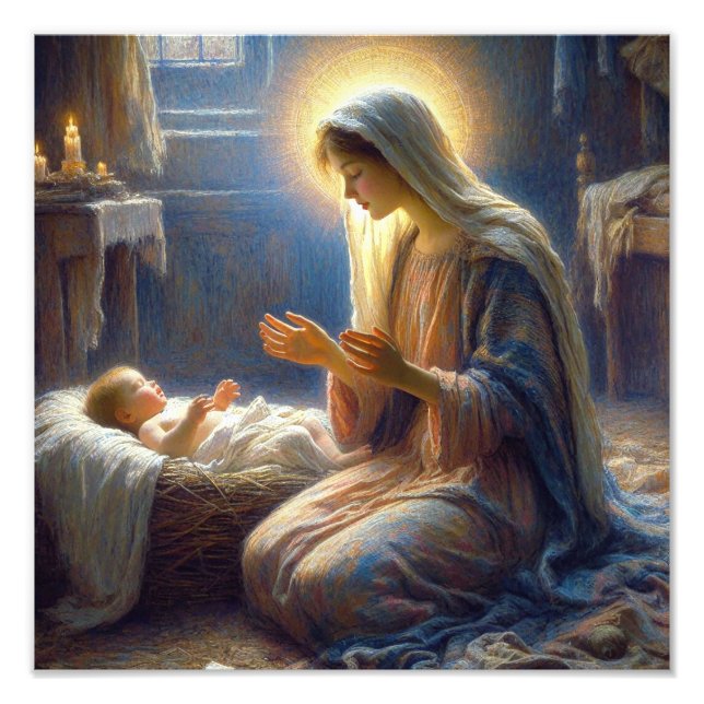 Prayer over baby Jesus Photo Print (Front)