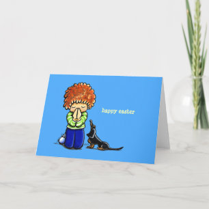 Prayer Partners Boy w Dachshund Personalized Holiday Card