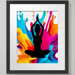 Prayer Pose Yoga woman curly hair Spiritual color Poster