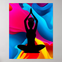 Prayer Pose Yoga woman with braids bun colorful
