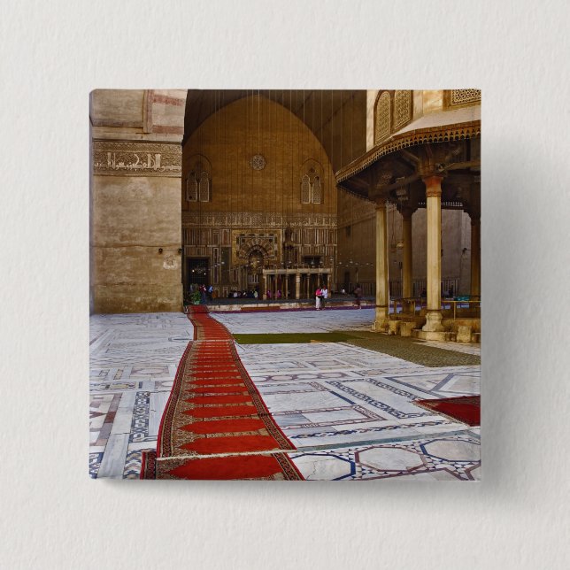 Prayer rugs leading into Islamic mosque, Cairo, Pinback Button (Front)