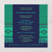 Prayer Shawl Blue and Green Bar Mitzvah Invitation