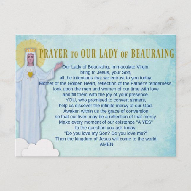 Prayer to our Lady of Beauraing Postcard (Front)