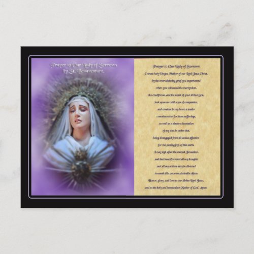 Prayer to Our Lady of Sorrows Postcard