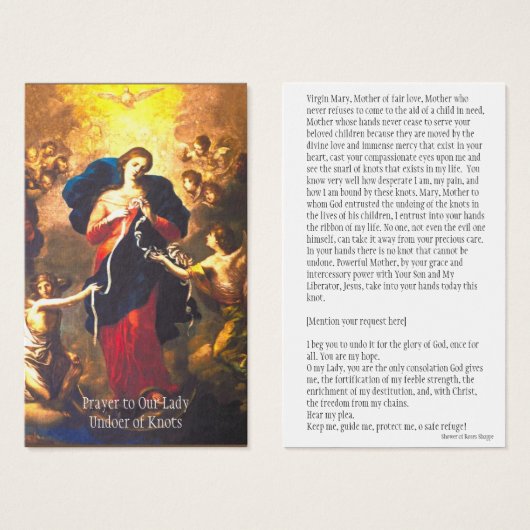 Prayer to Our Lady Undoer of Knots Holy Card (Front & Back)