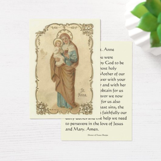 Prayer to St. Anne holding Virgin Mary Holy Card (Desk)
