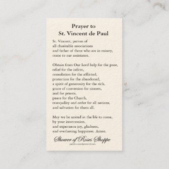 Prayer To St. Vincent De Paul Catholic Priest Business Card 