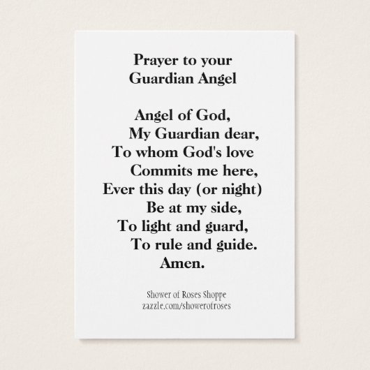 Prayer to Your Guardian Angel Holy Card (Back)