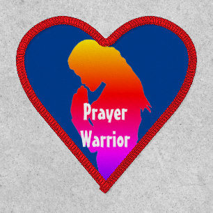 Prayer Warrior 2" Heart, Red Stitching, Iron-On Patch