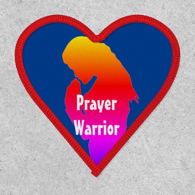 Prayer Warrior 2" Heart, Red Stitching, Iron-On Patch (Front)