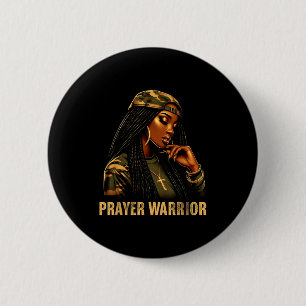 Prayer Warrior Black Woman Camo Christian Faith Em Button