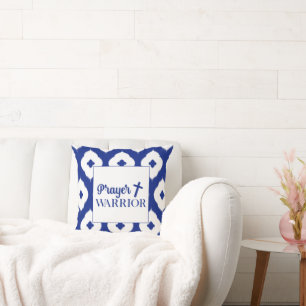 Prayer Warrior Blue Ikat Pattern Pillow