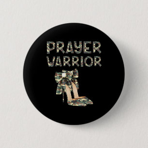 Prayer Warrior Camo High Heels Bow Faith God Jesus Button