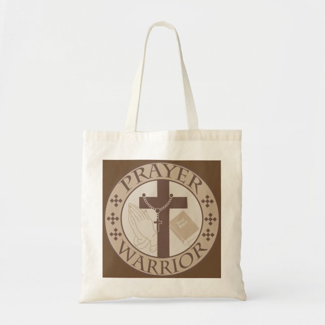 PRAYER WARRIOR CHRISTIAN SHIELD TOTE BAG (Front)