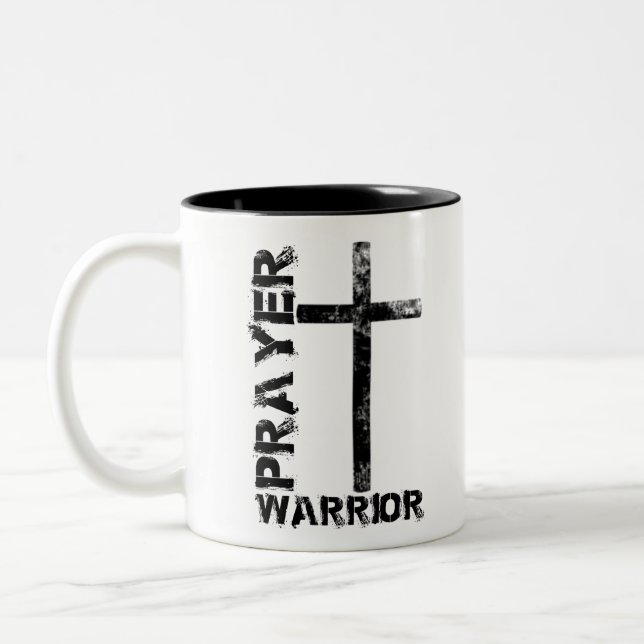 Prayer Warrior Cross Two-Tone Coffee Mug (Left)