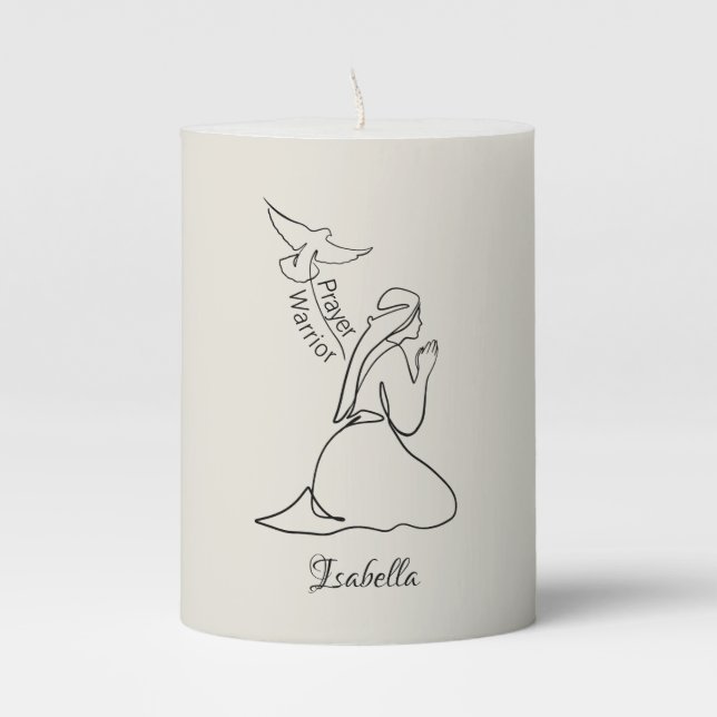 Prayer Warrior Design & Customize Name  Pillar Candle (Front)