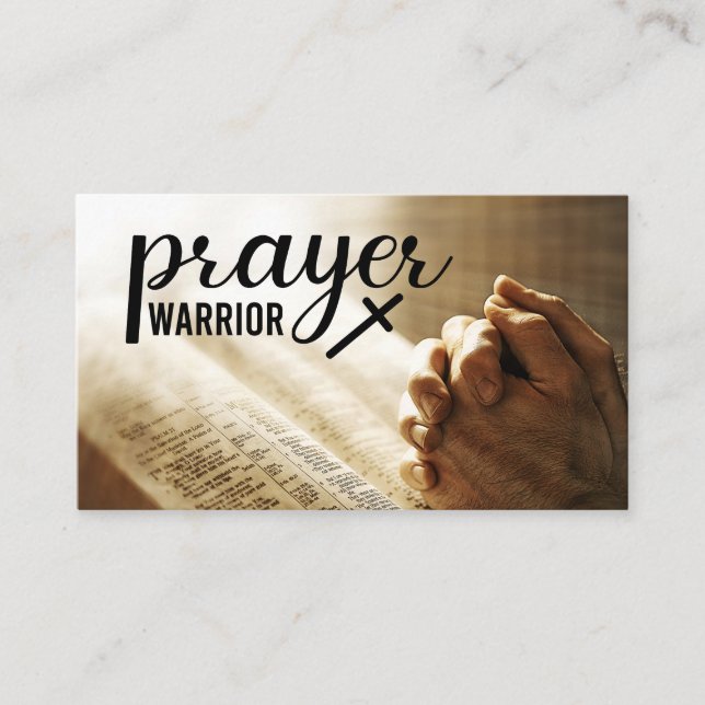 PRAYER WARRIOR Open Bible Christian Cross Business Card (Front)