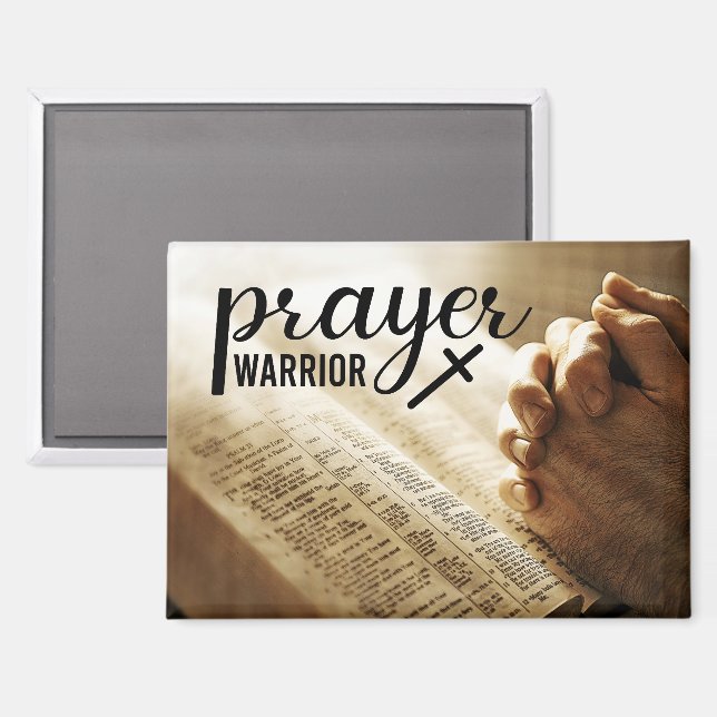 PRAYER WARRIOR Open Bible Christian Cross Magnet (Front/Back)