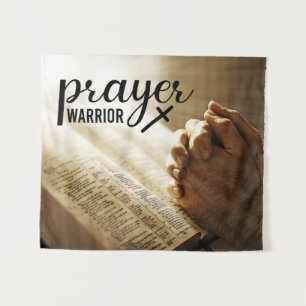 PRAYER WARRIOR Open Bible Christian Cross Tapestry