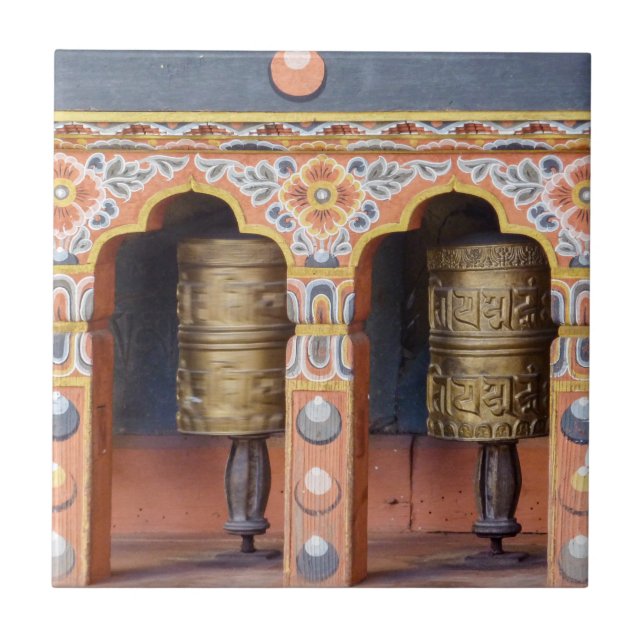 Prayer Wheels - Bhutan Ceramic Tile (Front)