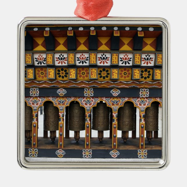 Prayer Wheels in a small public square Metal Ornament (Front)