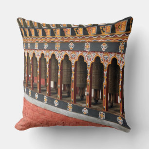 Prayer Wheels of the central square in Thimphu Throw Pillow