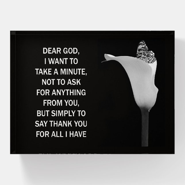 Prayer With a Calla Lily and Butterfly Paperweight (Front)