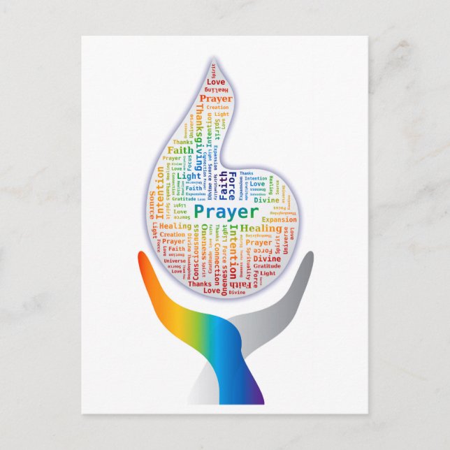 Prayer Word Cloud - Flame with Hands Postcard (Front)