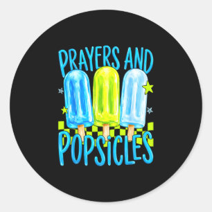 Prayers and popsicles cute christian summer kids classic round sticker