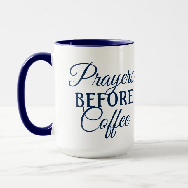 "Prayers Before Coffee" Two-Tone Christian Mug (Left)