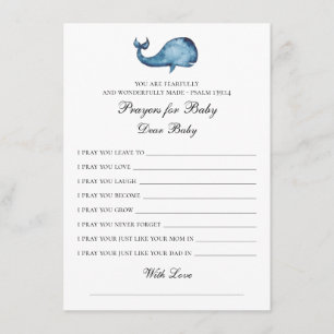 Prayers for baby. Blue whale wishes. Animal. Pray Enclosure Card