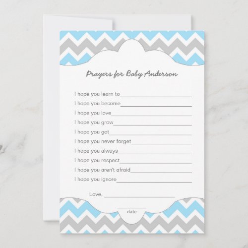 Prayers for Baby BOY baby shower wishes game Card