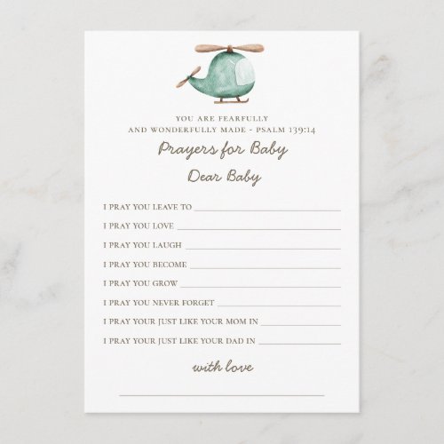 Prayers for baby Watercolor helicopter wishes Enclosure Card
