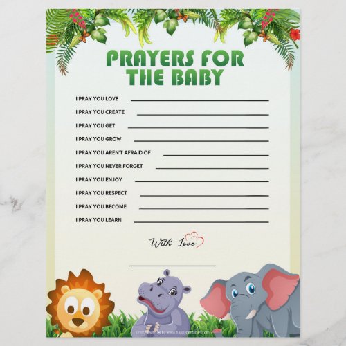 Prayers For The Baby Animal Theme Letterhead