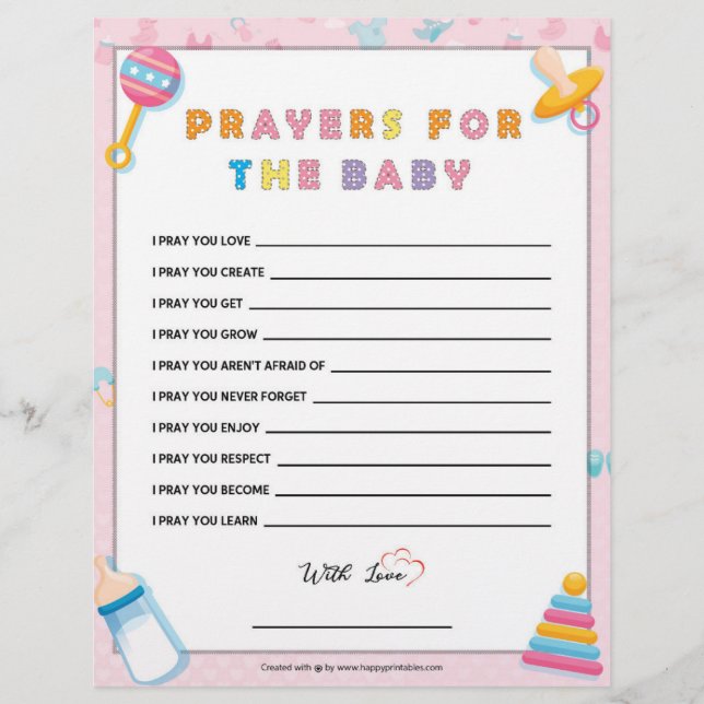 Prayers For The Baby [Baby Basics Pink] Letterhead (Front)