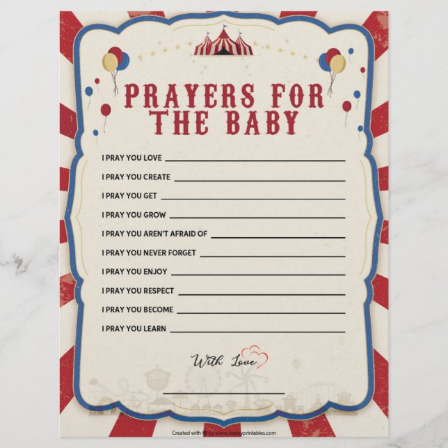 Prayers For The Baby [Circus Theme] Letterhead (Front)