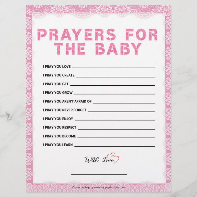 Prayers For The Baby [Luxury Lace [Pink]] Letterhead (Front)