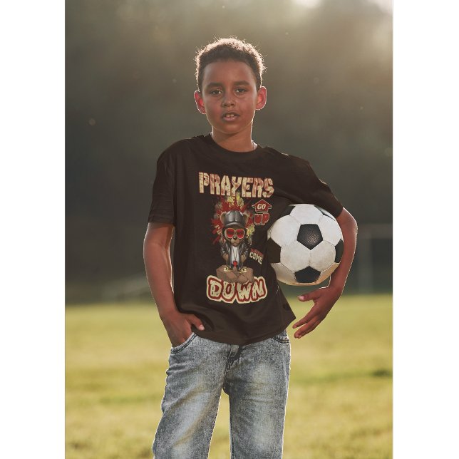 Prayers Go Up Blessings Come Down Statement T-Shirt (Raised with belief. Worn with pride.)