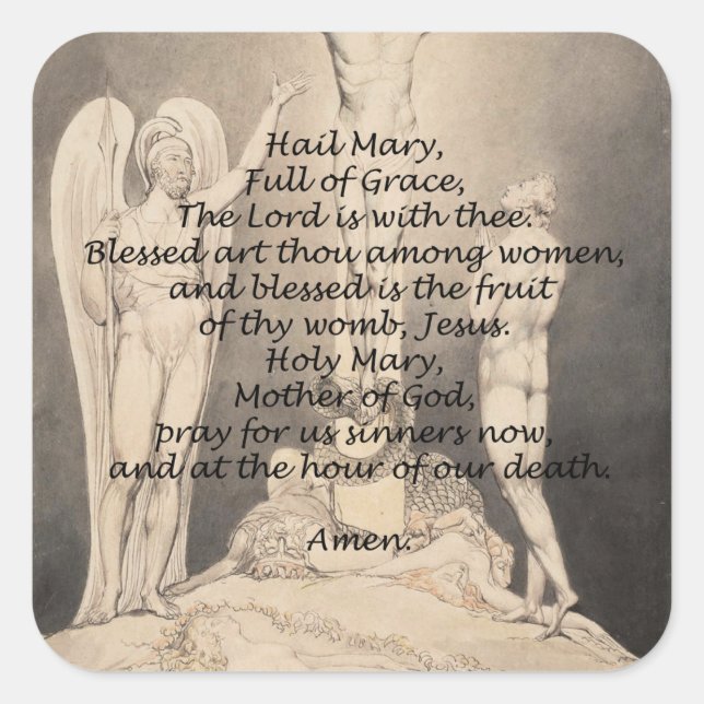 Prayers Hail Mary Religious Quotes Words Square Sticker (Front)