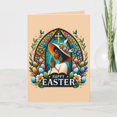 Praying African American Woman Religious Easter Card