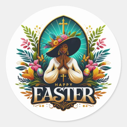 Praying African American Woman Religious Easter Classic Round Sticker