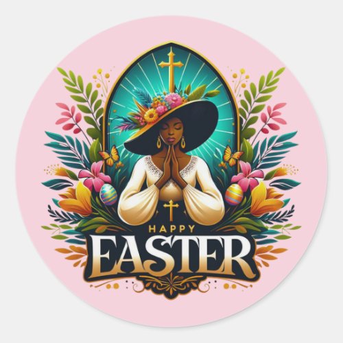 Praying African American Woman Religious Easter Classic Round Sticker