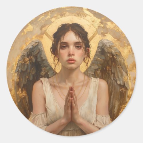 Praying angel classic round sticker