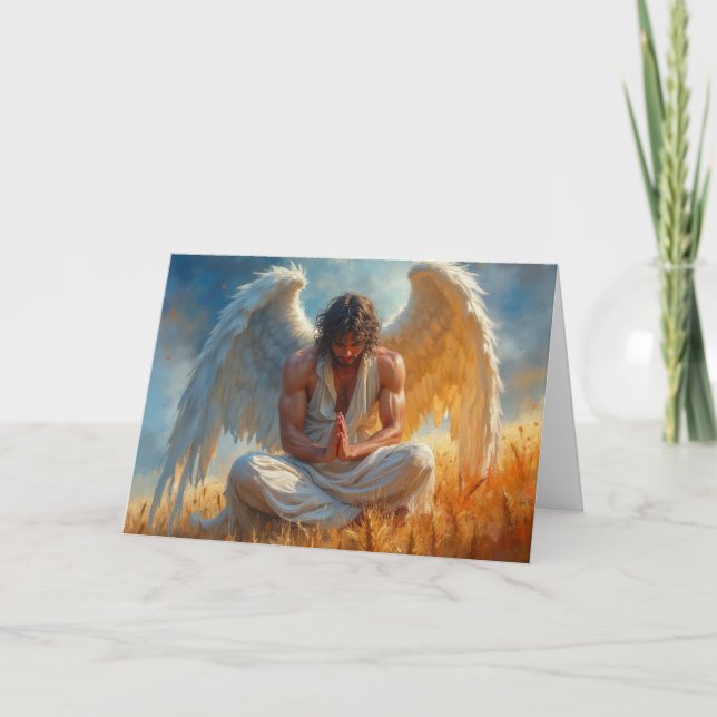 Praying Angel In Field Thanksgiving Holiday Card (Front)