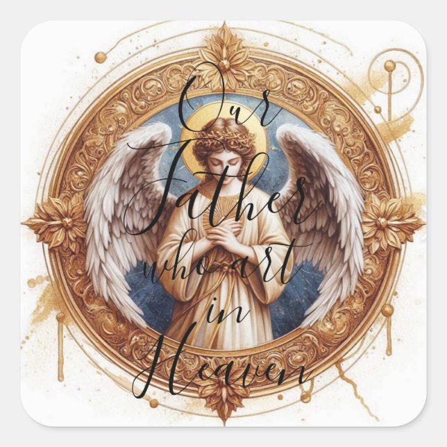 Praying Angel - Our Father Square Sticker (Front)