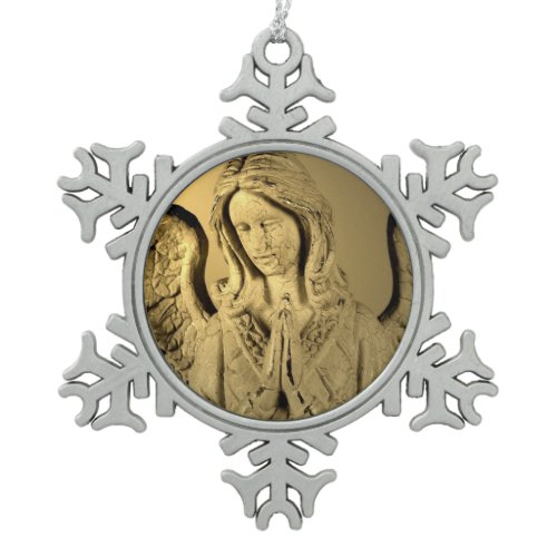 Praying Angel Snowflake Pewter Christmas Ornament